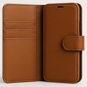 Solid Color Leather Wallet Case with Card Slots and Magnetic Closure